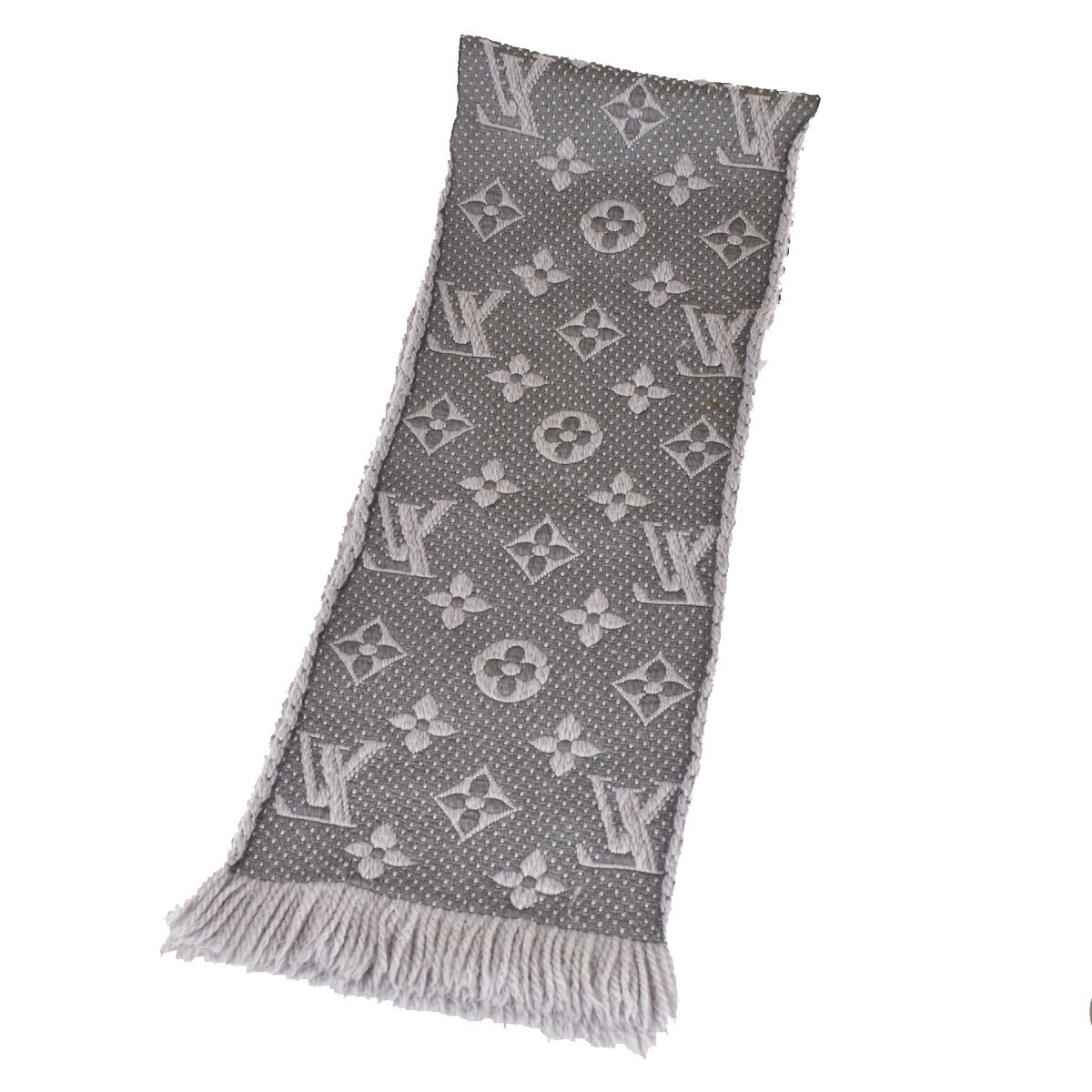 LOUIS VUITTON LV Long Muffler Winter Scarf Monogram Wool Silk GY  