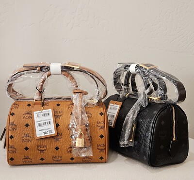 MCM Ella Boston Small Bag in Visetos - Cognac ( Origin $850 ) | eBay