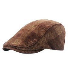Men Newsboy Cap Corduroy Beret Retro Check Gatsby Flat Hat Cabbie Driving