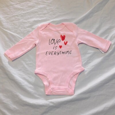 New Baby Girl First Valentines Day Long Sleeve One Piece Love is Everything Pink