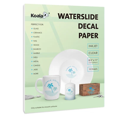 Koala Inkjet Waterslide Decal Paper CLEAR 8.5x11 10 Sheets Water Slide Transfer - Image 1 of 4