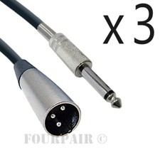 3 Pack Lot 25ft XLR 3-Pin Male to 1/4" Mono Shielded Microphone Mic Audio Cable