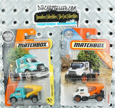 MATCHBOX LOT TREE LUGGER 2017 GREEN/ YELLOW 2019 WHITE/ ORANGE MBX CONSTRUCTION