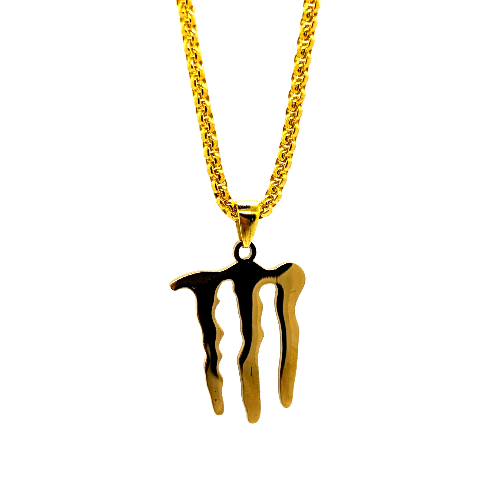 MONSTER ENERGY DRINK NECKLACE Golden Metal Pendant & 23" Quality Chain