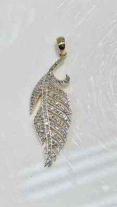 Authentic 2CT Round Lab Created Diamond Feather Necklace Pendant 14K Yellow Gold plated