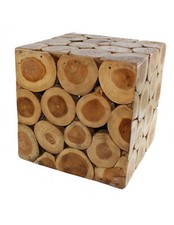 Teak Holz Hocker Massiv Beistelltisch 38 cm Couchtisch Würfel natur Einzelstücke