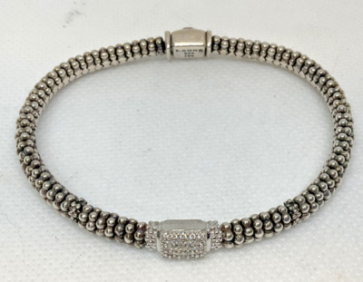 Lagos Caviar Diamonds Pave in 18K Weißgold mit Sterling Silber Armband 5mm