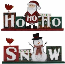 Christmas Wood Sign HOHOHO and Snow Sign Decorative Freestanding Wood Sign 