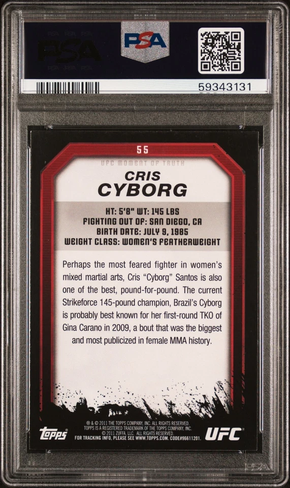 2011 Topps UFC Moment of Truth Cris Cyborg GOLD RC PSA 7 #97 POP 1 VERY RARE - Image 2 of 2