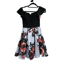Betsy Adam Black Blue Mini Floral Tulle Party Prom Special Occasion Dress Size 4