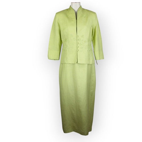 Vintage 8 JessicaHoward LinenBlend Tank Sheath Dress+Jacket KeyLime FREESHIPPING - Picture 14 of 24