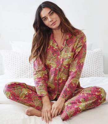 Print Fresh Bagheera leopard print long sleeve pajama shirt top Large
