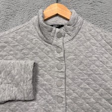 Eddie Bauer Sweater Women Size Large Gray Quilted Pullover 1/4 Snap Sweatshirt