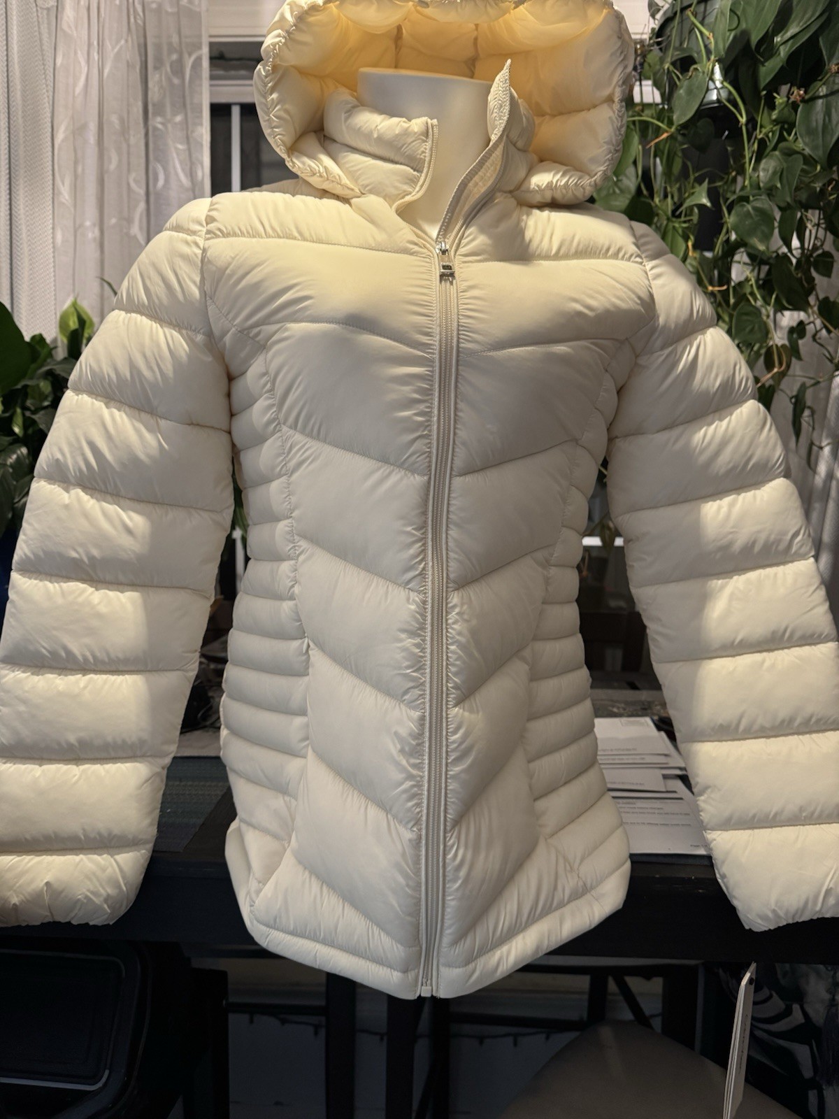 Calvin Klein Womens Ivory Hooded Puffer Jacket Medium Free S