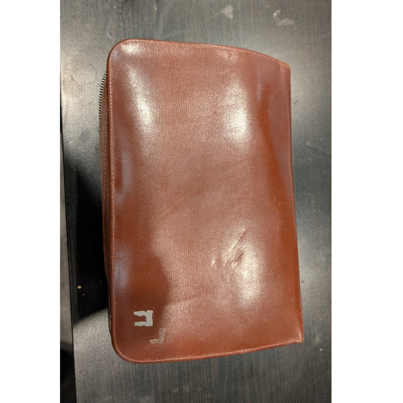 Vintage Brown Leather Travel Shaving/Grooming Kit Zip Case w/ Bottles & Tools