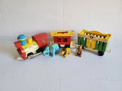 Fisher Price 991 Circus Train Locomotive + 2 Wagons + 3 Animaux Little People - Photo 1/4