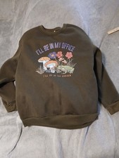 ROMWE Women's Large Green Graphic Sweatshirt "I'll Be In My Office" Frog Garden