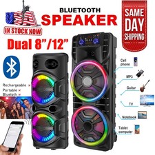 Dual 8"/12" Portable Bluetooth Speaker Subwoofer Party Heavy Bass Sound System