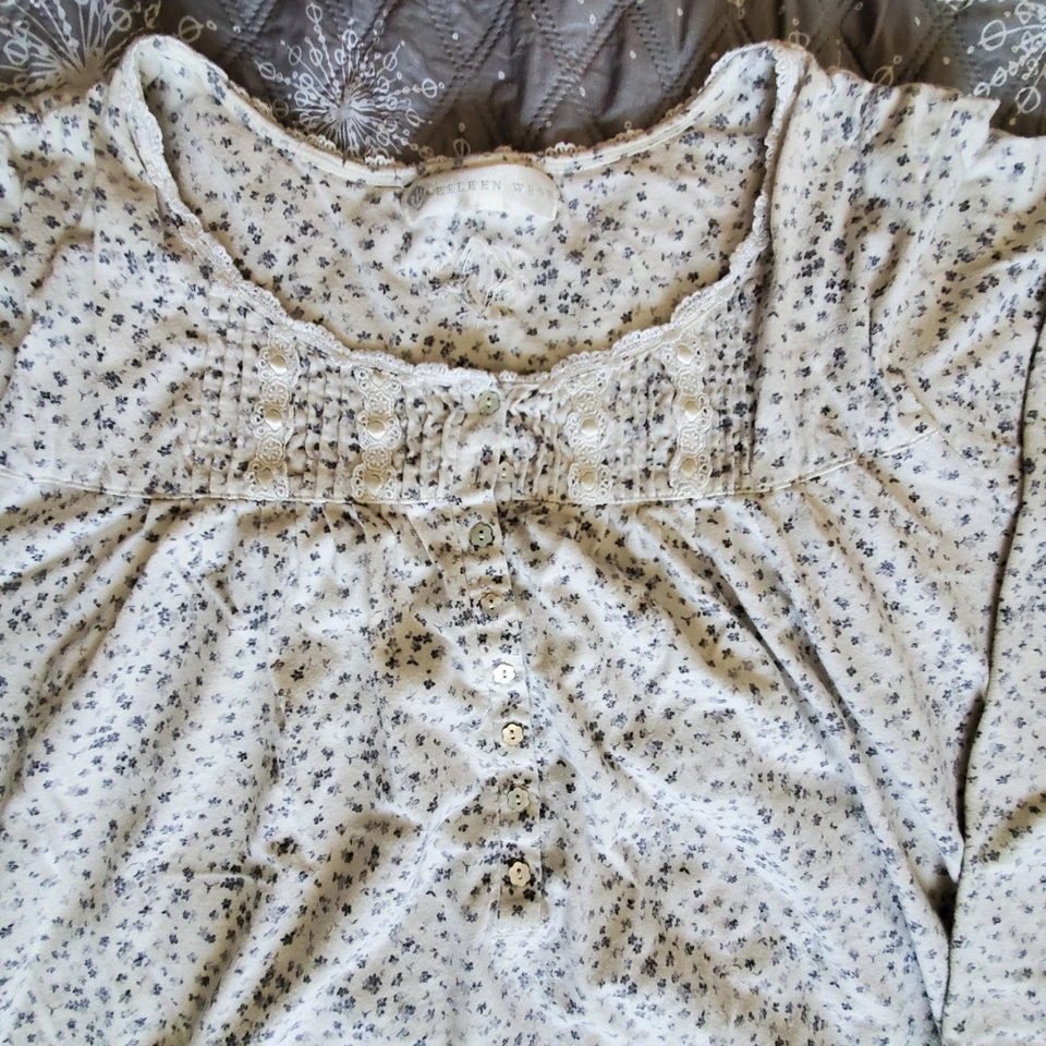 Camisola Eileen West floral 100% algodão flanela detalhe de renda midi ***SEM ETIQUETA DE TAMANHO - Imagem 3 de 4