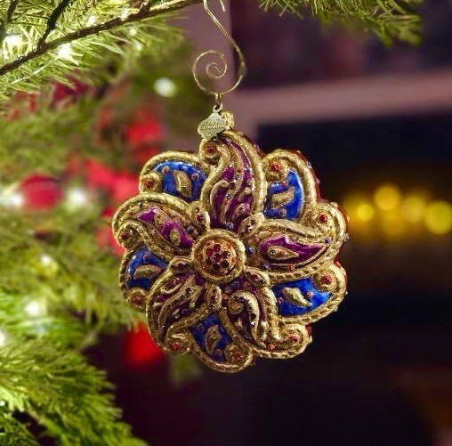Jay Strongwater Rosette Ornament Glass MIB Swarovski 