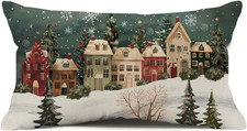 Christmas Lumbar Throw Pillow Cover 12 X 20 Inch Wonderland Forest House Snowfla