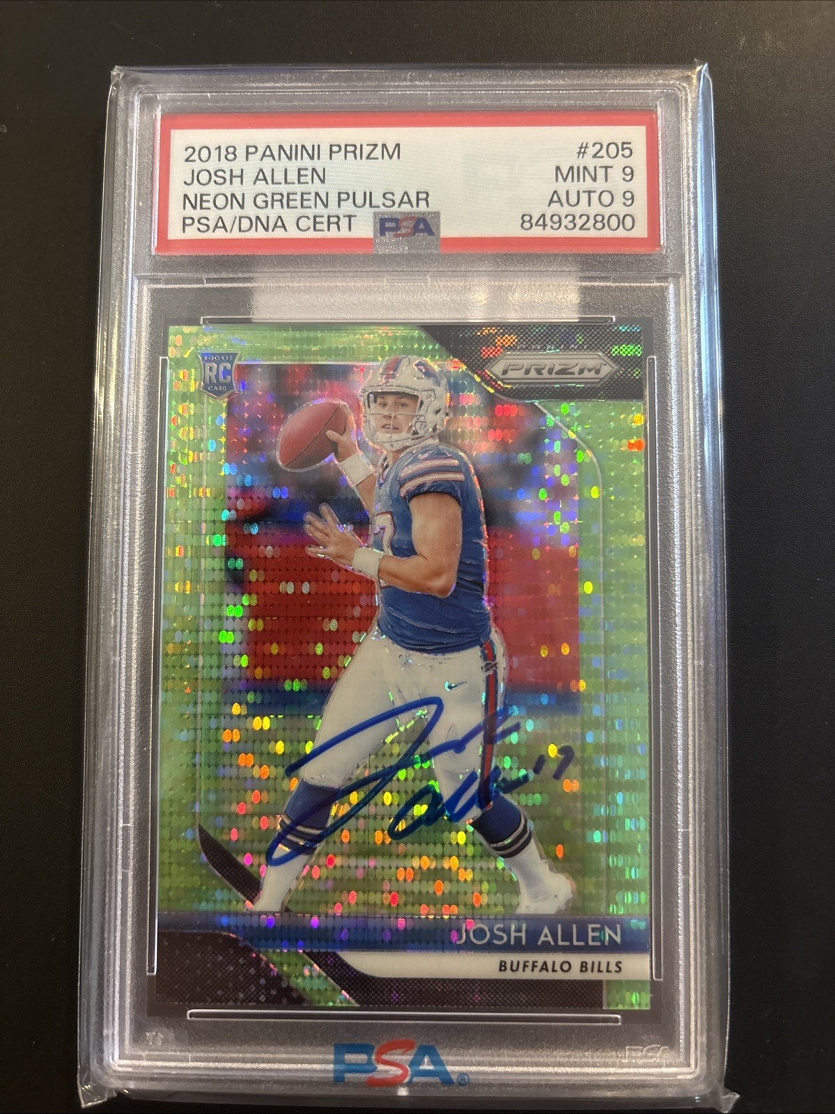 JOSH ALLEN 2018 Panini Prizm Neon Green Pulsar #205 RC Auto PSA/DNA 9 Bills