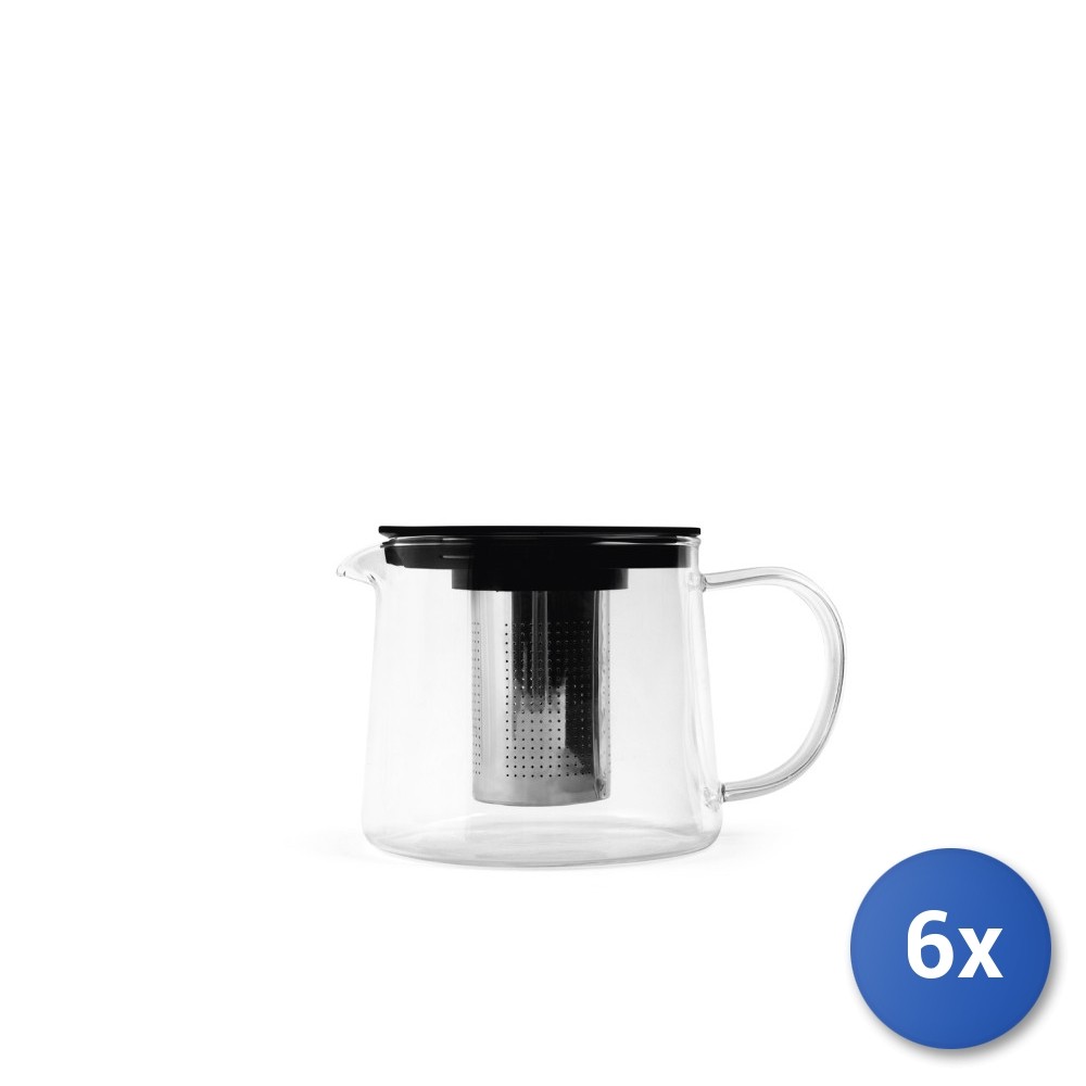 6x H&H Glass Borosilicate Teapot With 18/10 Stainless Steel Filter, 1 lt