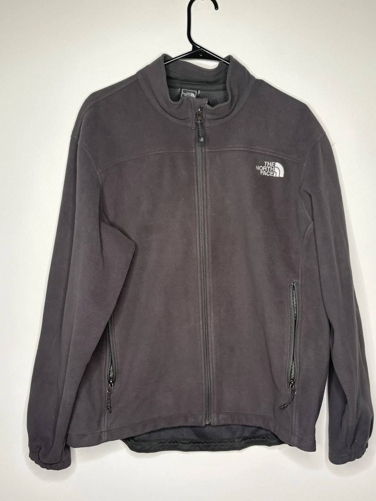 North Face Jacket Mens Large Gray Full Zip Fleece Outdoor Hiking Warm Layer