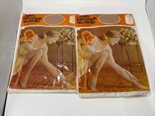 Lot 2 Vtg Petite Belle Ladies Full Length Beige 9.5 Stockings 100 Combed Cotton