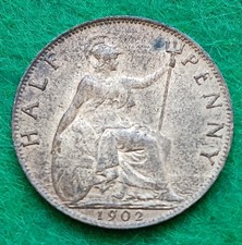 1902 HalfPenny Coin HIGH TIDE Edward VII British -  Very Good Grade #4768