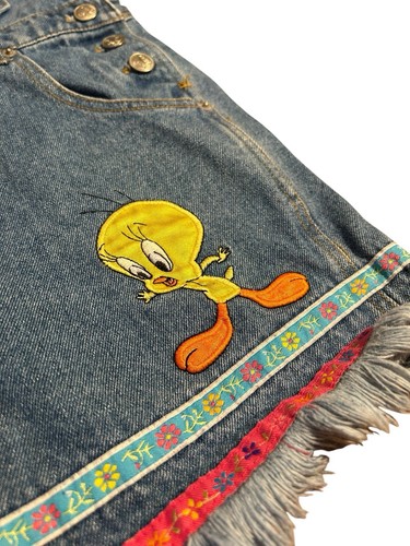Vintage Looney Tunes Tweety Bird Jean Overall Shorts Embroidered - Picture 7 of 15