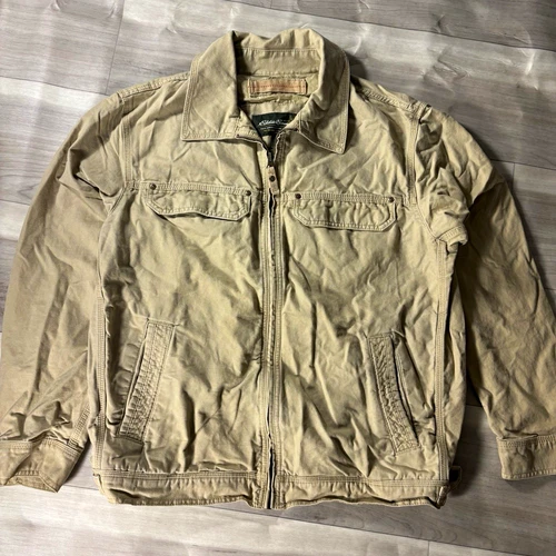 Eddie Bauer Men’s L Beige Cotton Canvas Full Zip Jacket Point Collar Short video thumbnail