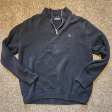 VTG Chaps Ralph Lauren Quarter Zip Sweater Black Men XL 100 Cotton