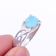 Chalcedony Gemstone 925 Sterling Silver Solitaire Ring s.9.5 R7645-54