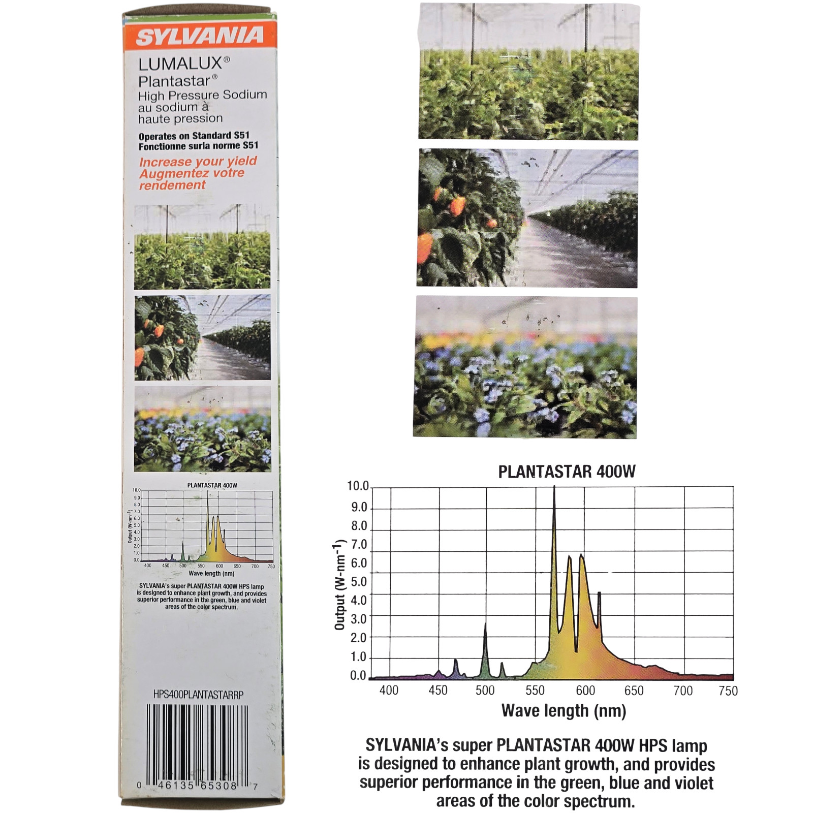 400W Sylvania Lumalux Plantastar High Pressure Sodium Grow Light T14.5 / S51
