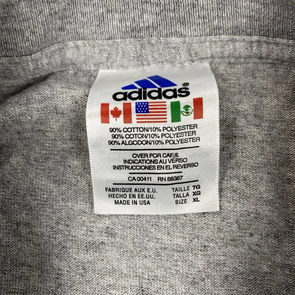 Camiseta vintage años 90 ADIDAS para hombre XL 3 RAYAS doble cara hecha en EE. UU. gris Foto 3 de 4