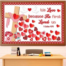 Valentine's Day Christian Bulletin Board Decor 3D Heart Cross Classroom Ornament