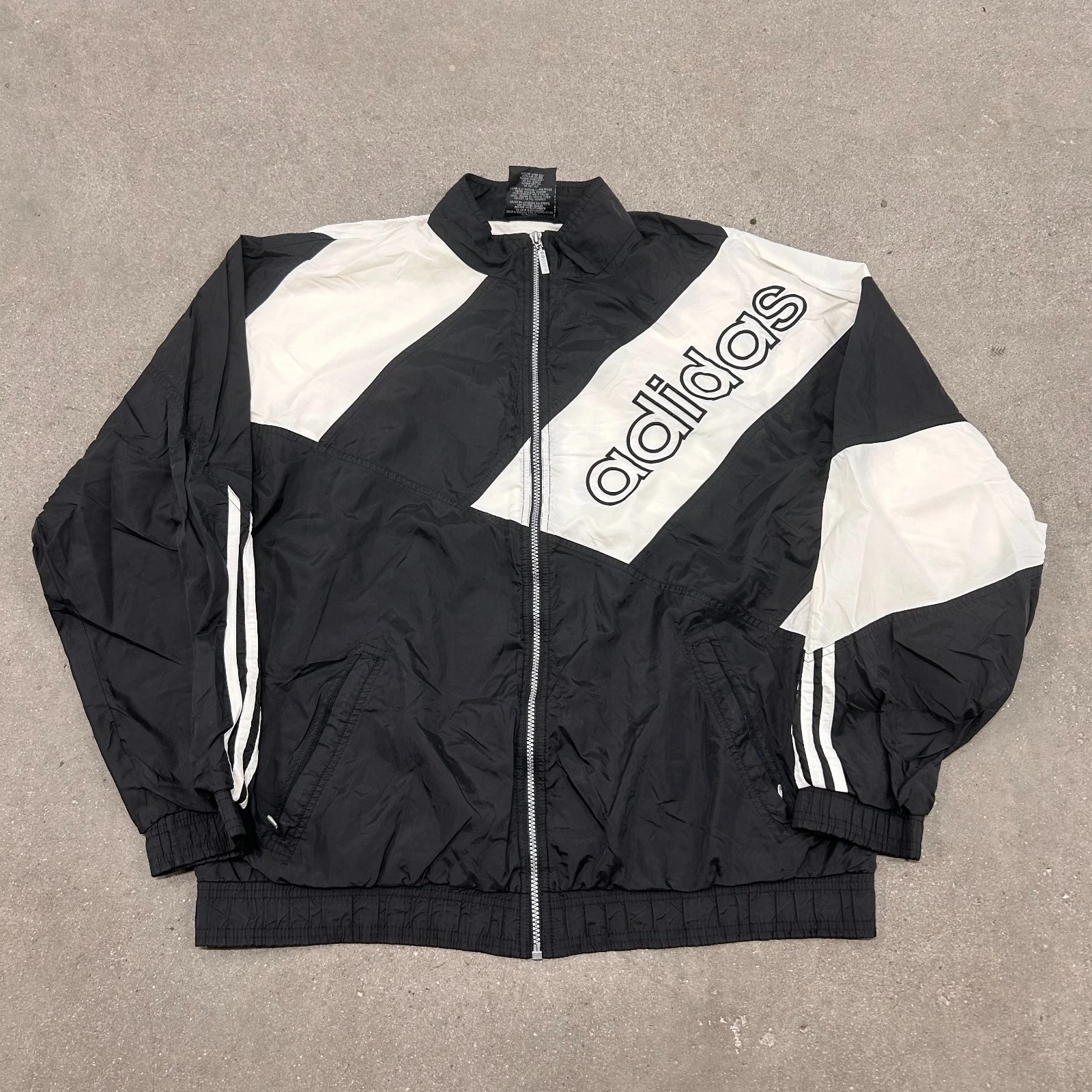 VTG 90s Adidas Windbreaker Jacket Mens L Black Spellout Logo Full Zip Outdoor