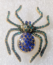Spider Beautiful Green and Blue Crystals Gold Alloy Pin Brooch Jewelry