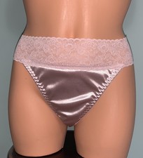 NEW Glossy Stretch Satin XL 8 String Hi Thigh Bikini Panties Lace Waistband