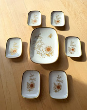 Jaeger & Co Porzellan Essset 7-tlg. rechteckig Goldrand Blumen Bavaria