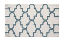 Saffron Fabs Bath Rug 100 Cotton 50x30 Inch White/Arctic Blue Geometric