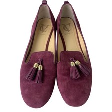 Vince Camuto Signature Suede Tassel Loafers Burgundy Wine Leather Flats 8.5M