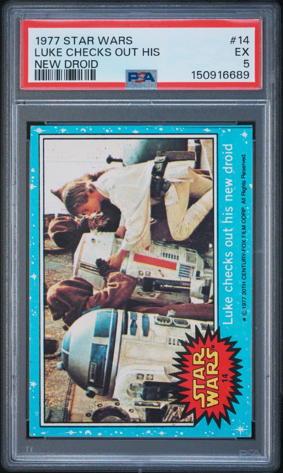 1977 Topps Star Wars #14 Luke Checks Out His New Droid PSA 5