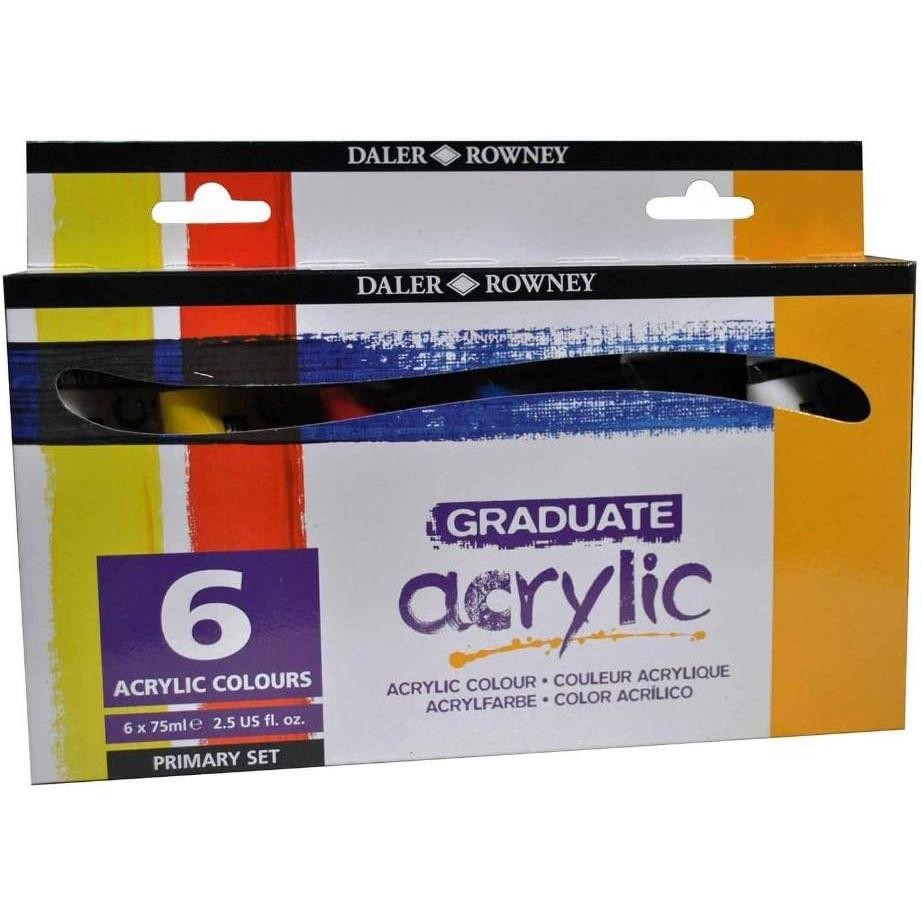 Peinture acrylique Graduate Daler Rowney kit 6x75ml tube de couleur primaire pour dessin et toile