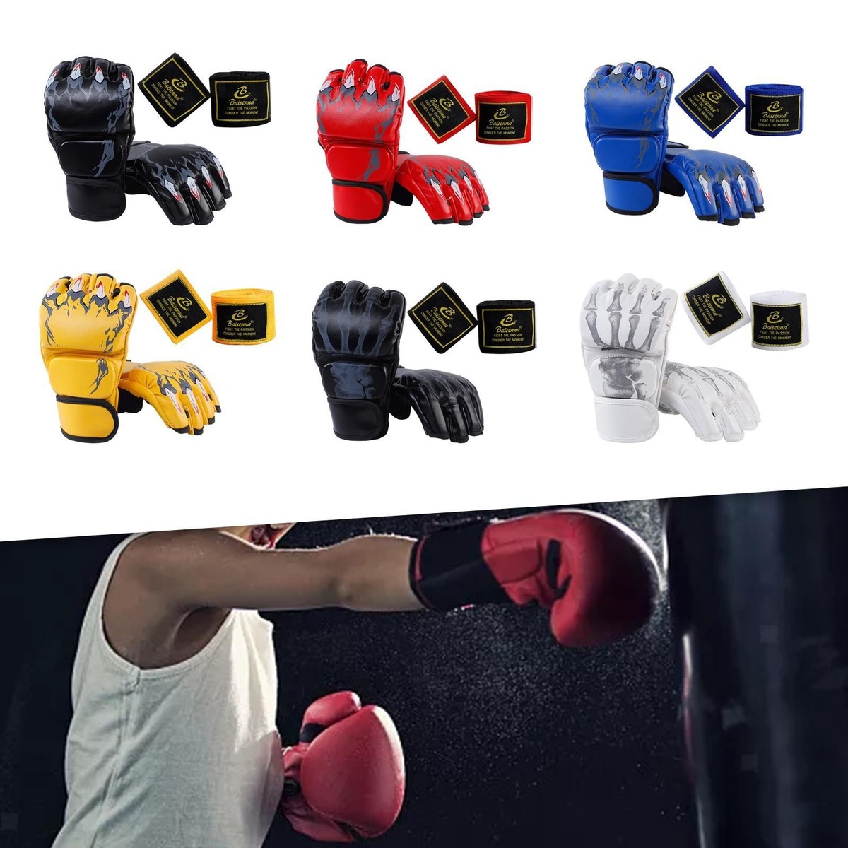 Half Finger Boxing Gloves Mma Gloves Open Palms Hand Wrap