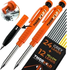 THORVALD 2 Carpenter Pencils Set for Construction - Incl. 38 Leads + Sharpener +