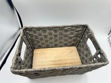 Whitmor Split Rattique Small Shelf Tote Storage Basket With Wood Tray On Bottom