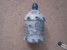 1991 Rowe Pottery Works Stoneware Bank Etched Boy and Dog