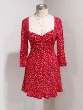 ZARA Women's Red Floral Print 3/4 Sleeve Ruffled Mini Dress Size S